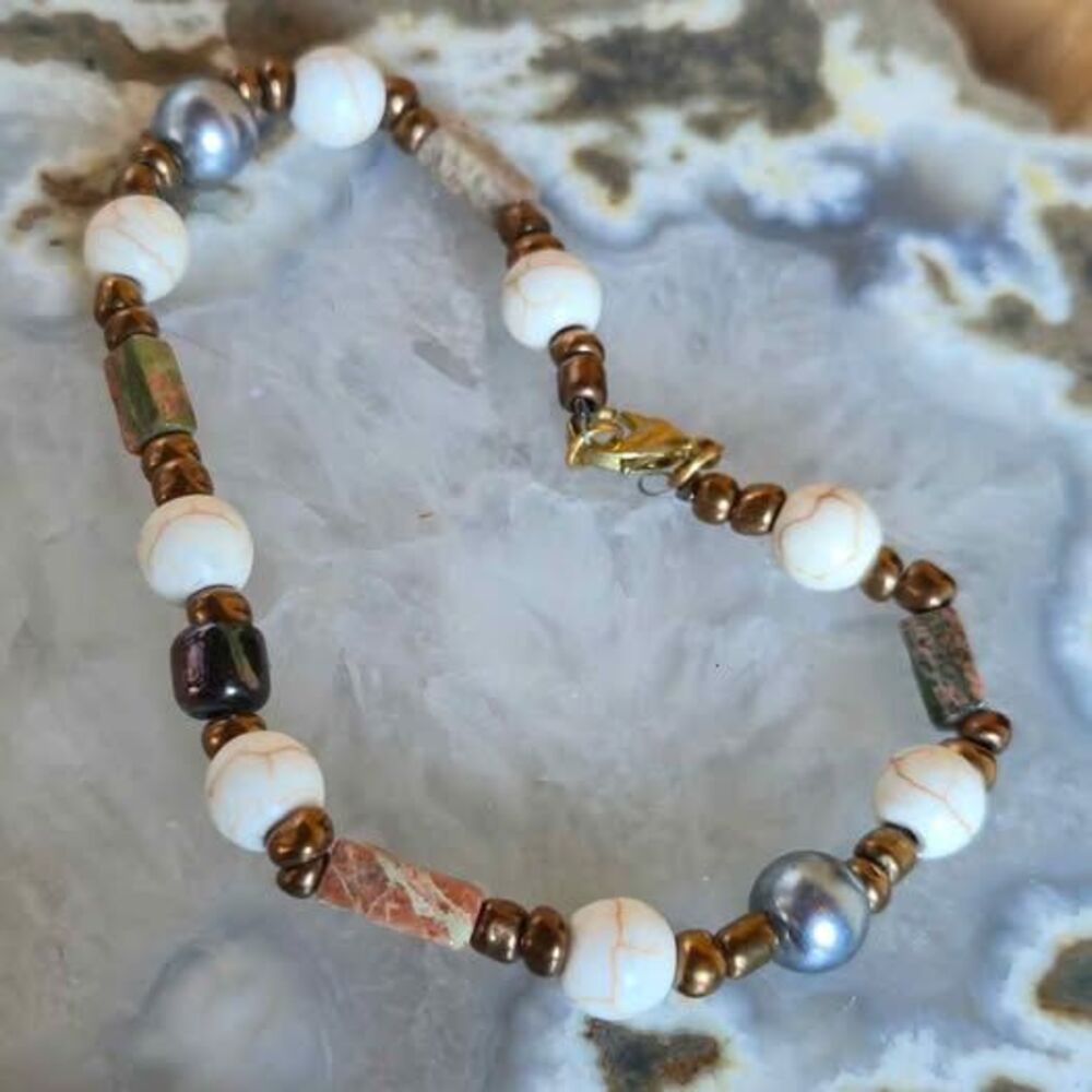 Natural Stone & Mixed Bead Bracelet | White Stone Boho Bracelet